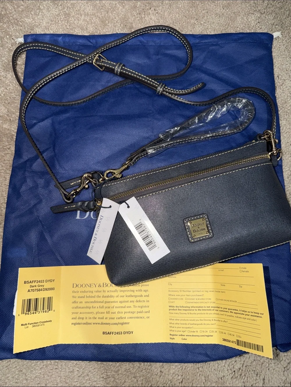Dooney & Bourke Dark Gray Saffiano Leather Crossbody Wristlet/crossbody